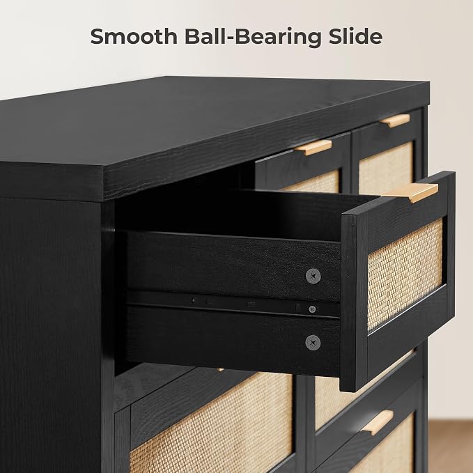 SICOTAS 7 Drawer Dresser for Bedroom, 57" Wide Rattan Dressers, Large Chest of Drawers for Bedroom, Dresser TV Stand, Boho Closet Organizer (Black Oak, 7 Drawers (1 pc))