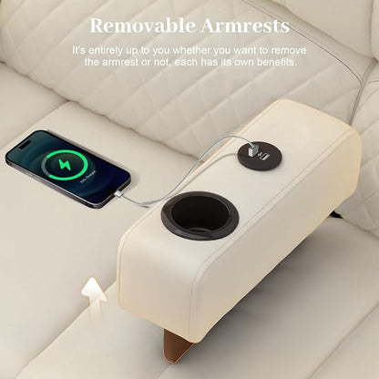 Yolsali Loveseat Recliner Sofa, Manual Reclining Loveseat with Removable Armrest, PU Leather Double Recliner for RV with 2-Tier Cushions, USB Charging Ports, Cup Holders - Ivory White