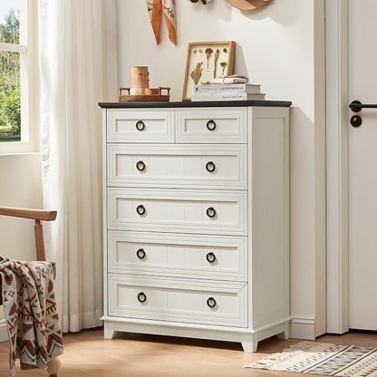 Joaxswe Farmhouse 6 Drawer Dresser for Bedroom, 41" Tall Small Dressers & Chest of Drawers, Rustic Wood Dresser with Metal Handle, Storage Organizer Closet for Living Room, Hallway, Entryway