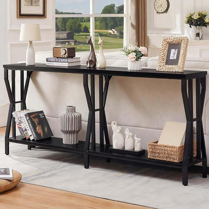 HOMISSUE Sofa Console Table, 70.9" Extra Long Sofa Table with 2-Tier Storage, Industrial Narrow Console Tables Behind Couch, Hallway Table for Entryway, Living Room, Black