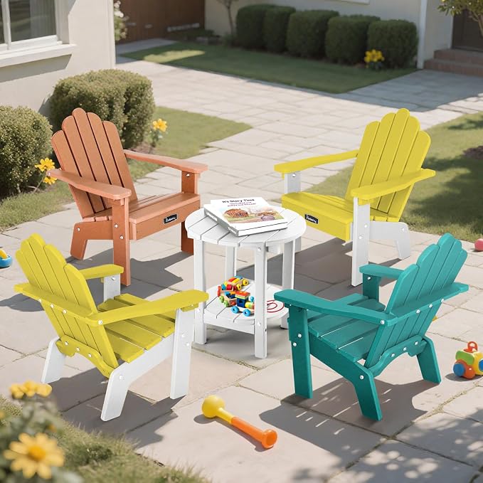 FUNBERRY Kids Outdoor Chair, Kids Adirondack Chairs, Toddler Outdoor Chair | CPC Certified, HDPE All Weather, Easy Assembly, Ergonomic Design, Fade Shield, Easy-Clean for Patio, Garden, Backyard, Beach