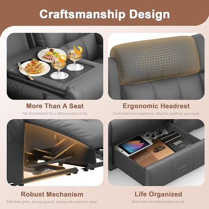 Recliner Sofa, 78.2" PU Leather Reclining Couch Loveseat with Flip Middle Backrest & Drawers - 3 Seat Home Theater Seating, Massage - Lumbar Support for Family Living Room & RV