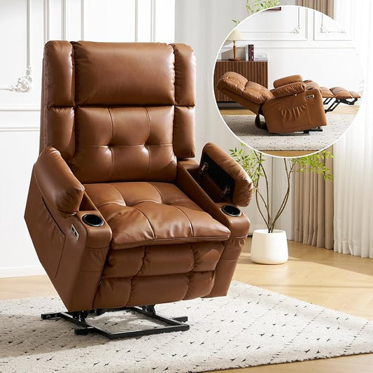 Dual Motor Power Lift Recliner Chair for Elderly with Massage and Heat, Oversized Lift Chair with Arm Storage, Lay Flat Lift Recliner for Adults, Big Tall, Infinite Position,Lving Room, Camel