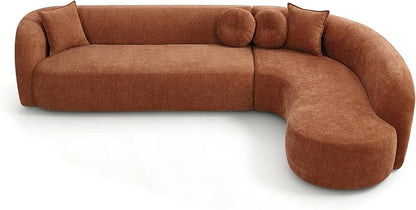 Curved Sectional Sofa with Chaise, 128" Oversized Cloud Couch, Chenille Fabric, High-Density Foam, Deep Seating, No Assembly, L-Shaped Sectional, Modern Living Room Sofa, Burnt Orange