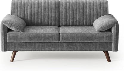 ONBRILL 64.5" Loveseat Sofa, Chenille Loveseat Couch for Living Room, 23.2" Deep Seat Love Seat with Padded Arms, Comfy Modern Small Couches for Bedroom, Small Spaces, Dorms, Office, Grey