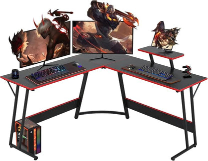 51 Inch L Shaped Gaming Desk Corner Computer Desk with Detachable Monitor Stand for Home Office Learning Gaming Workstation,Black