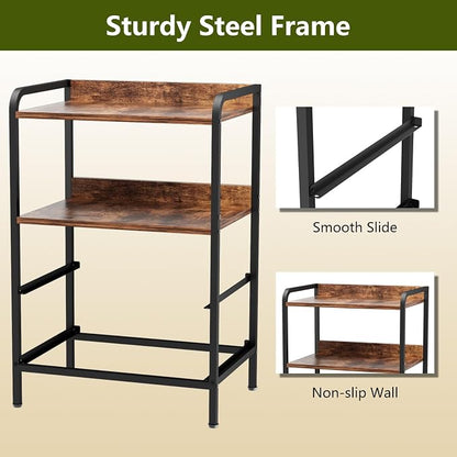 Night Stand, End Table with 2 Drawers Nightstand for Bedroom, Small Fabric Dresser Organizer, Bedisde Table Side Table with Open Storage Shelf, Rustic Brown