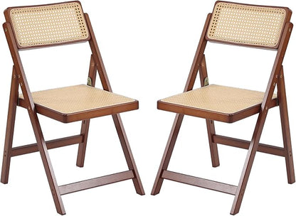 Tiita Rattan Dining Chairs Set of 2, Mid Century Modern Folding Chair, Bamboo Folding Dining Chairs for Small Space, Dining Room, Living Room, Bedroom, Walnut