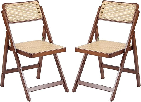 Tiita Rattan Dining Chairs Set of 2, Mid Century Modern Folding Chair, Bamboo Folding Dining Chairs for Small Space, Dining Room, Living Room, Bedroom, Walnut