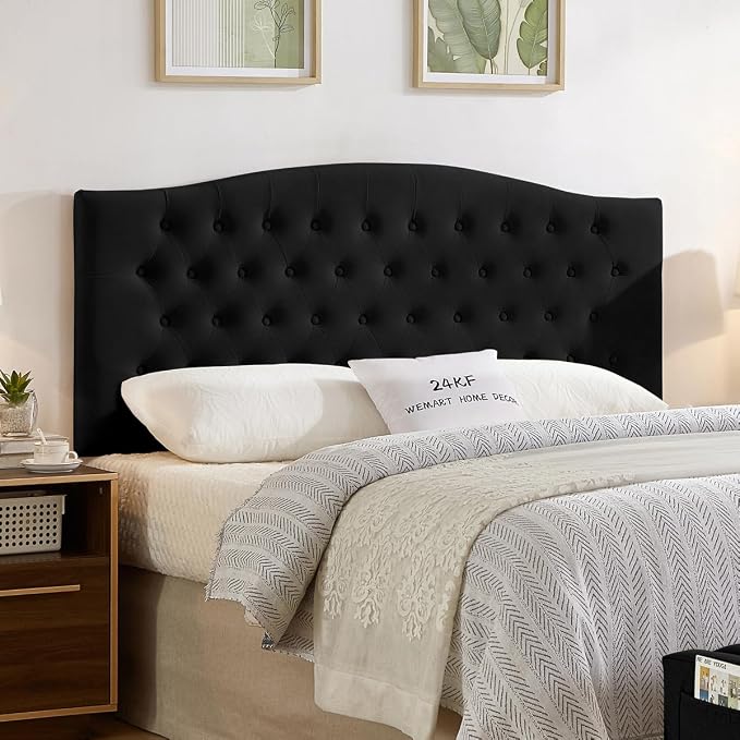 24KF Upholstered Tufted Button Wall Mounted Velvet Headboard,Comfortable Fashional Headboard Queen/Full Size,6058-Q-Black