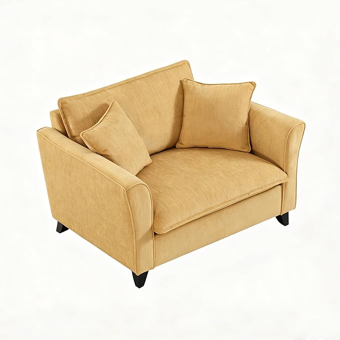 ERYE 46.9" Chenille Upholstered Accent Chair Wide Seat for Living Room Bedroom, Modern Leisure Cushion Armchair W/ 2 Pillows and Removable Cover for Home Apartment Office