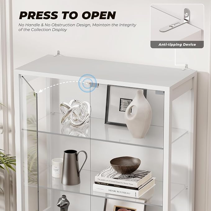 BROTTAR 6-Tier 71" Display Cabinet with Glass Door, Curio Cabinet with 3 Color Lights for Collectibles, Display Case with Adjustable Glass Shelves, Human Body Sensor, Storage Cabinets, White