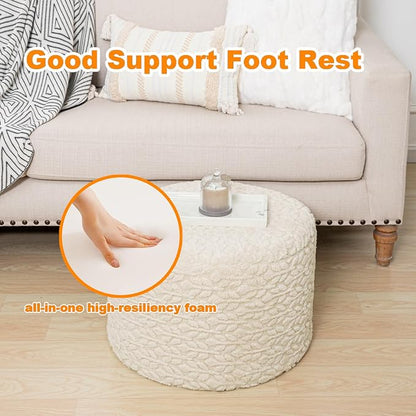 Round Pouf Ottoman 20 x 20 x 14 Inches Boho Poof Home Decor Floor Pouffe Ottoman Foot Rest for Couch Sofa Bean Bag Chairs Living Room Bedroom (Linen)