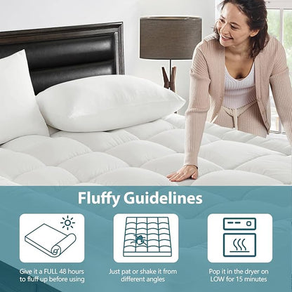 CYMULA Mattress Topper Short Queen Size - Extra Thick Cooling Mattress Pad Cover for Back Pain - Soft Mattress Protector Bed Topper Pillow Top with 8-21 Inch Deep Pocket 3D Snow Down Alternative Fill