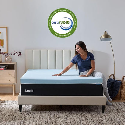 Lucid 3 Inch Memory Foam Mattress Topper, Twin Size – Cooling Gel Bed Topper – Preassure-Relieving Deep Plush Feel – Ventilated Breathable Design – CertiPur Certified - Dorm Room Essentials