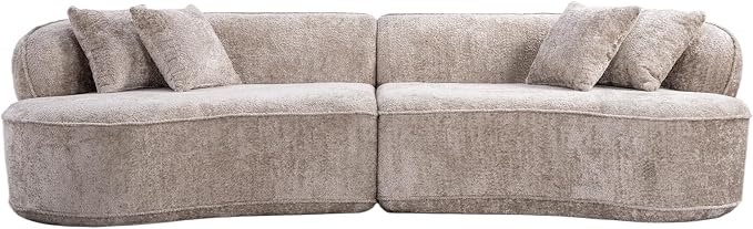 114-Inch Curved Boneless Modular Sofa Compressed 4-Seat Cloud Couch with 4 Pillows, Modern Curved Boneless Foam Sofa Floor Deep Seat Cloud Couch for Living Room Bedroom