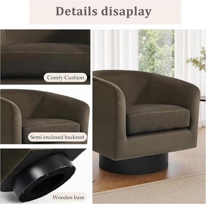 Swivel Barrel Accent Chair, Velvet Upholstered Armchair Modern Round Club Arm Chair for Living Room, Comfy Single Sofa Seating Bedroom Side Reading Seat for Home Office - Coffee