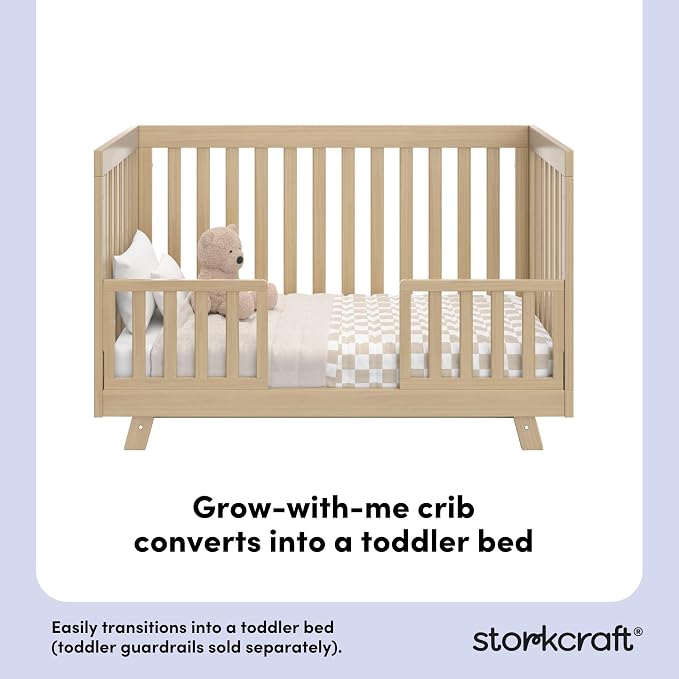 Storkcraft Beckett 3-in-1 Convertible Crib – GREENGUARD Gold Certified, Fits Standard Crib Mattress, Converts to Toddler Bed and Daybed, 4 Mattress Heights, Grow-with-Me Design (Driftwood)