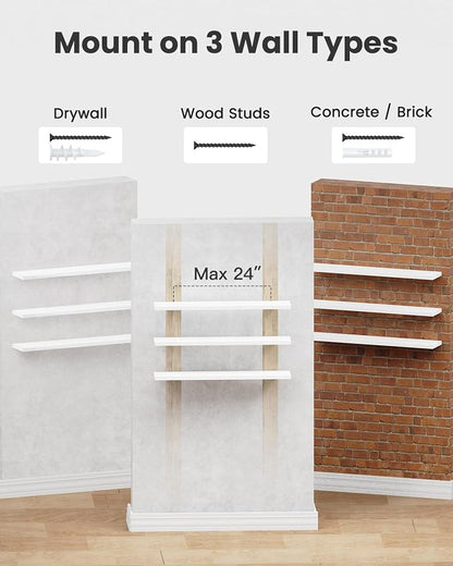 AMADA HOMEFURNISHING 47.2" L Floating Shelves, Wall Shelves Set of 3 for Bathroom/Living Room/Bedroom/Kitchen, White Floating Shelves for Wall Decor with Invisible Brackets - AMFS55W
