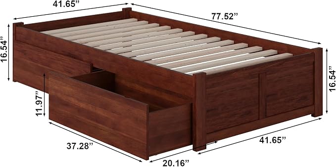 AFI, Concord Twin Platform Bed with Footboard & Storage Drawers, Walnut