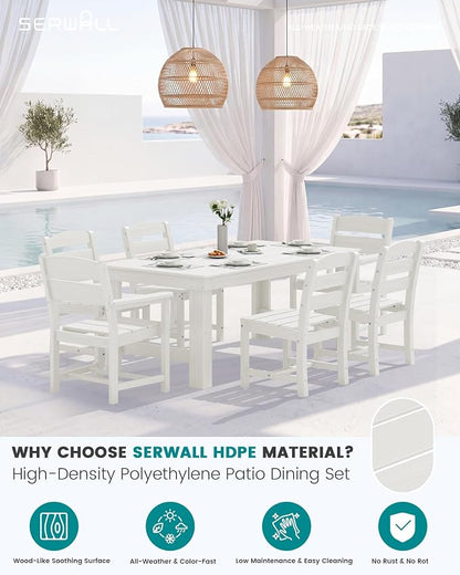 SERWALL HDPE Outdoor Dining Table and Chairs Set for 4 | with Armless Chair Seat