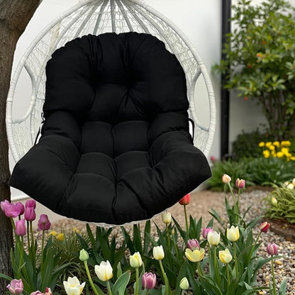Outdoor Egg Chair Cushions Black,Waterproof Non Slip with Ties, Thicken Egg Swings Chair Cushion for Deck Balcony Backyard Porch,47 * 35