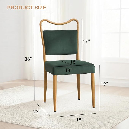 Velvet Dining Chairs Set of 4, Upholstered Dining Chairs with Wood Grained Metal Frame, Mid Century Modern Velvet Chairs for Dining Room, Kitchen and Restaurant,Velvet Green