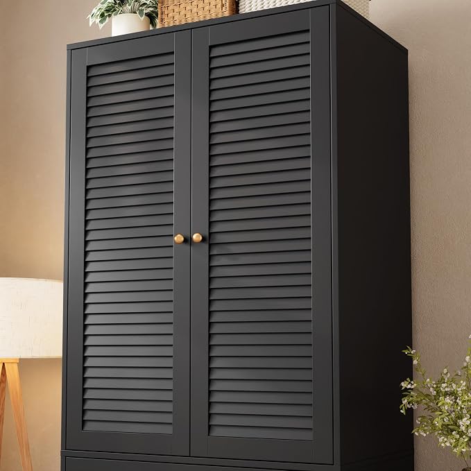 Garvee 70" Wardrobe Armoire Wooden Closet with 2 Doors and 3 Drawers, Bedroom Armoire with Hanging Rod Shelf, Large Capacity Storage Wardrobe Armoire, Freestanding Wooden Closet Storage Cabinet
