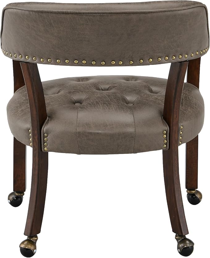 LEEMTORIG Set of 8 Dining Chairs with Casters and Arms, Rolling Dining Chairs with Wheels for Elderly, Ergonomic Wide Seat Wooden Office Chairs, 26"Dx25.2"W, Espresso Legs&Dark Brown Fabric SY-318-DK