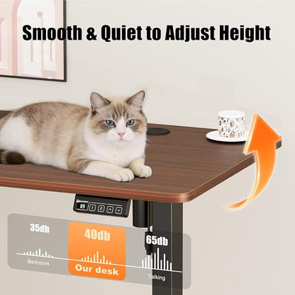ERGOMAKER Electric Standing Desk, 47.2" x 23.6" Height Adjustable Sit Stand Desk with Splice Board for Home Office, Computer Desk Memory Preset (Black Frame, Walnut Desktop)