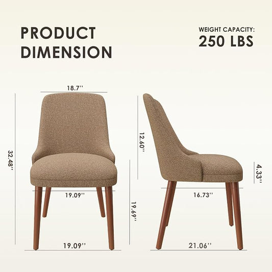 MALOL Dining Room Chair Set of 2, Upholstered Kitchen Chairs with Wood Legs, High-Back Padded Dining Chairs for Dining Room/Restaurant/Cafe, Camel