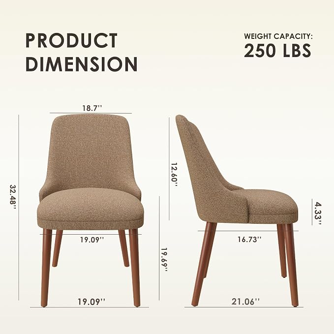 MALOL Upholstered Dining Chairs Set of 2, High-Back Dining Room Chair with Wood Legs, Padded Kitchen Chairs for Dining Room/Restaurant/Cafe, Camel