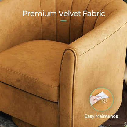 LINSY Swivel Accent Chair Ottoman Set: Velvet Larege Barrel Chair with Foot Rest, Modern Reading Chair Upholstered Armchair with Footrest for Living Room Bedroom Study Room Office (Yellow)