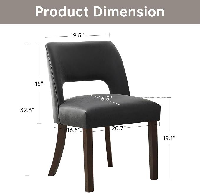VKNOW Modern Dining Chairs Set of 2 with Rubberwood Legs, Black | Faux Leather, Curved Back, For family, Kitchen Dining Room Restaurant Reception Room, No wobble, 80% pre-installed