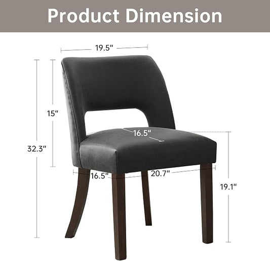 VKNOW Modern Dining Chairs Set of 2 with Rubberwood Legs, Black | Faux Leather, Curved Back, For family, Kitchen Dining Room Restaurant Reception Room, No wobble, 80% pre-installed