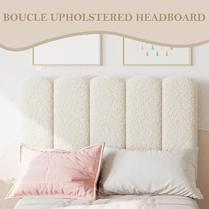 GarveeHome Twin Bed Frame, Upholstered Platform Bed with Wave Headboard for Girls/Kids, Easy Assembly, Wooden Slats Support, No Box Spring Needed, Boucle Beige