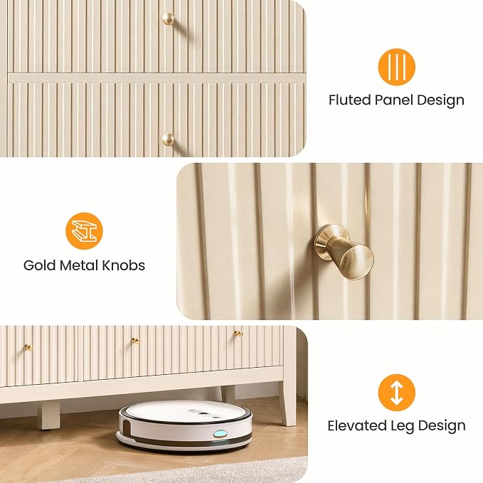 RoyalCraft 7 Drawer Dresser for Bedroom, 53" Wide Modern Wooden Chest of Drawers with Metal Handles, Painted Surface, Sturdy and Stable Storage Cabinet for Living Room, Beige