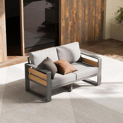 ZANDOR Aluminum Outdoor Patio Furniture-1 Pcs Loveseat,Dark Gray | Rustproof,High weight capacity,Water-repellent,Washable Cover,All-Weather Resistant,Easy clean,for Poolside Backyard Deck