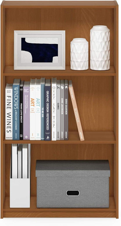 Furinno BASIC Book Shelf, 3-Tier Modern Bookshelf, Bookcase with Open Shelves, 9.3" x 21.8" x 39.5", for Living Room, Bedroom, Home Office, Light Cherry