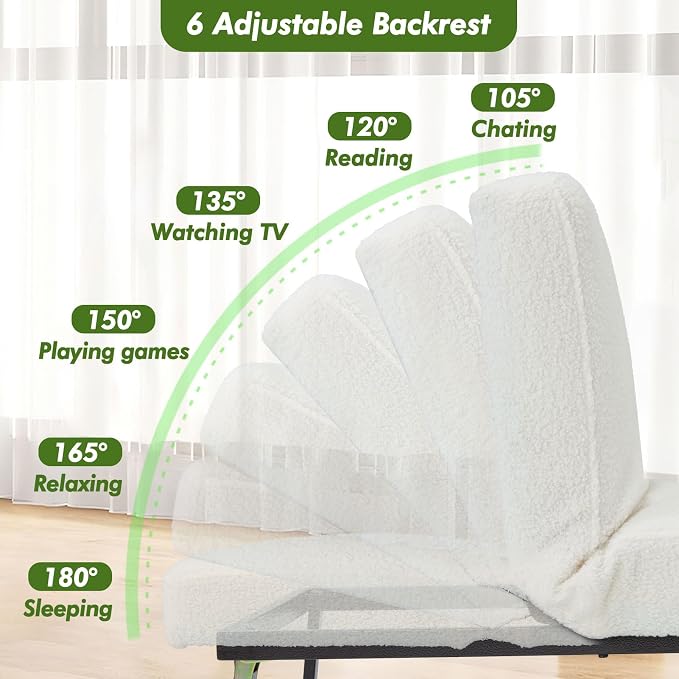 ZZW Sleeper Chair Bed Upgrade 4-in-1 to 5-in-1 Convertible Multi-fuction Sofa Chair w/Adjustable Backrest Assembly-Free Linen Folding Sofa Ottoman Bed for Living Room Apartment (Wool White)