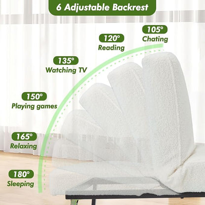 ZZW Sleeper Chair Bed Upgrade 4-in-1 to 5-in-1 Convertible Multi-fuction Sofa Chair w/Adjustable Backrest Assembly-Free Linen Folding Sofa Ottoman Bed for Living Room Apartment (Wool White)