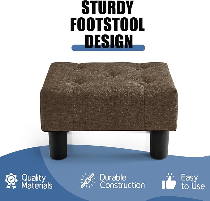 BRIAN & DANY Small Foot Stool, Linen Foot Stools with Legs, Stable Small Footstool for Living Room, Brown