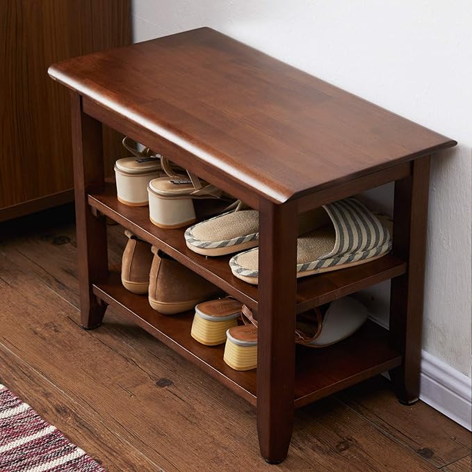 XKZG Shoe Rack Bench Wooden Shoe Storage Bench Rustic Solid Wood Entryway Bench (Brown,23.6")