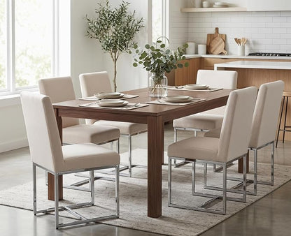 CIMOTA Modern Dining Chairs Set of 6, Upholstered Dining Room Chairs Armless Guest Side Chair with Chrome Base for Dining Room/Kitchen, Beige, 6PCS