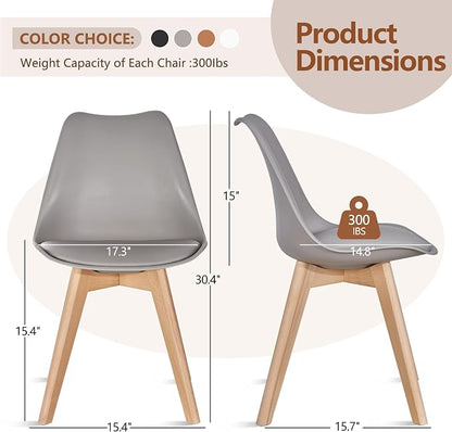 VECELO Dining Chairs Set of 4, Mid-Century Modern Kitchen & Dining Room Chairs, PU Leather Upholstered Seat, Solid Wood Legs, Armless, Non-Slip Feet, Grey