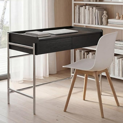Home Office Computer Desk, Metal Frame Simple Dressing Vanity Table Without Mirror, Modern Minimalist Work Desk with 2 Drawers for Home Office, Bedroom and Living Room