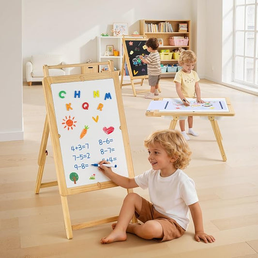 VEVOR Sensory Table for Toddlers, Wooden Kids Activity Table and Art Easel with Reversible Double-Sided Board, Storage Bins, for Boys and Girls Playing Sand and Water, Drawing, Studying, Dining