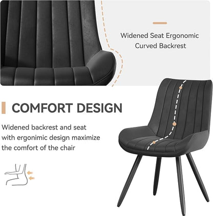 Mid Century Modern Dining Chairs Set of 6, Soft Cushion Upholstered Fabric Kitchen Chairs, Black