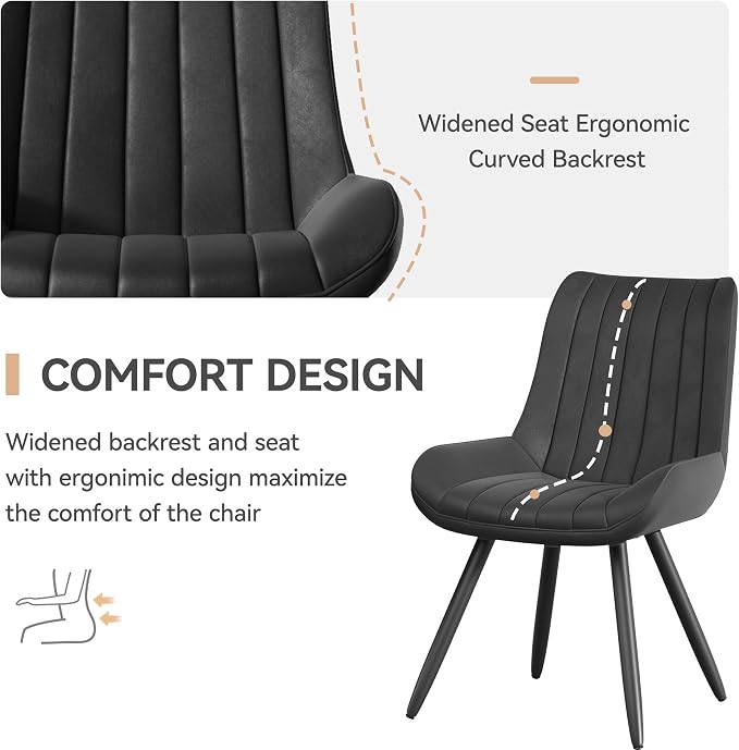Dining Chairs Set of 2, Mid Century Modern Kitchen Chairs with Soft Cushion, Comfortable Upholstered Fabric Dining Room Chairs for Kitchen, Black