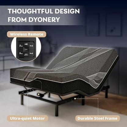 Dyonery Queen Adjustable Bed Base Frame with Wireless Remote + 14 Inch Queen Gel Memory Foam Mattress Bed in a Box, Head and Foot Incline, Zero Gravity, Fiberglass Free, 80" × 60"